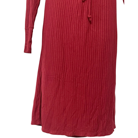 AnyBody Sz 1X Cowl-Neck Dress Drawstring Waist Rib Knit Garnet Red A623540 - Picture 8 of 13